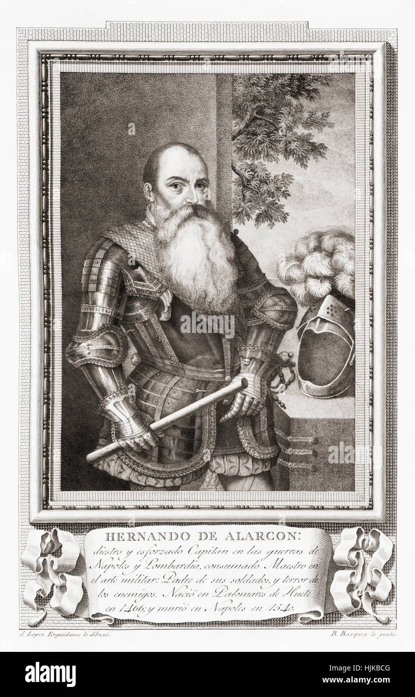 Hernando de Alarcón, 1466 - 1540.  Spanish soldier who fought in the Italian Wars.  After an etching in Retratos de Los Españoles Ilustres, published Madrid, 1791 Stock Photo