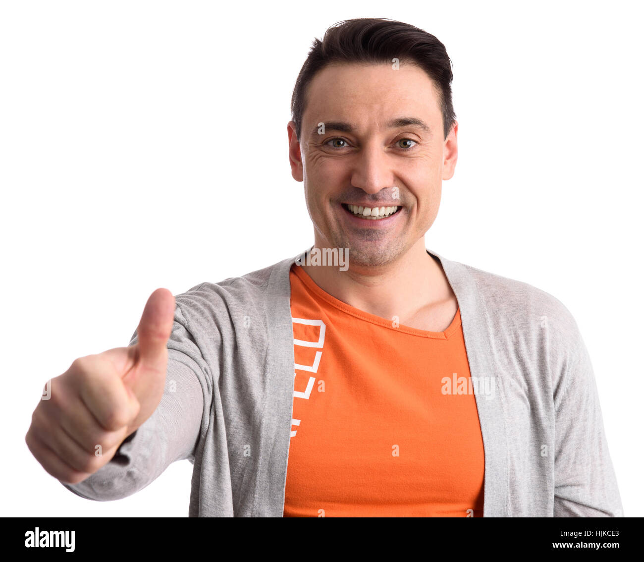 Man with thumbs up isolated on white background Stock Photo