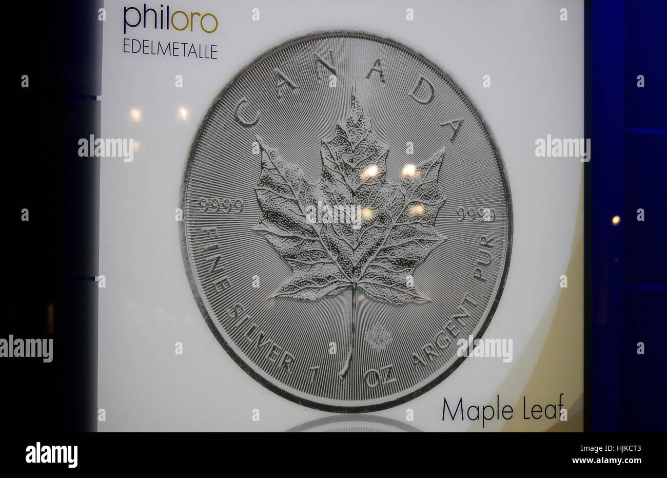 eine kanadische 'Maple Leaf' Silbermuenze, Berlin. Stock Photo
