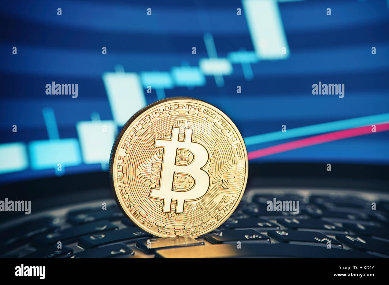 golden bitcoin on keyboard laptop with forex trading graph background Stock  Photo - Alamy