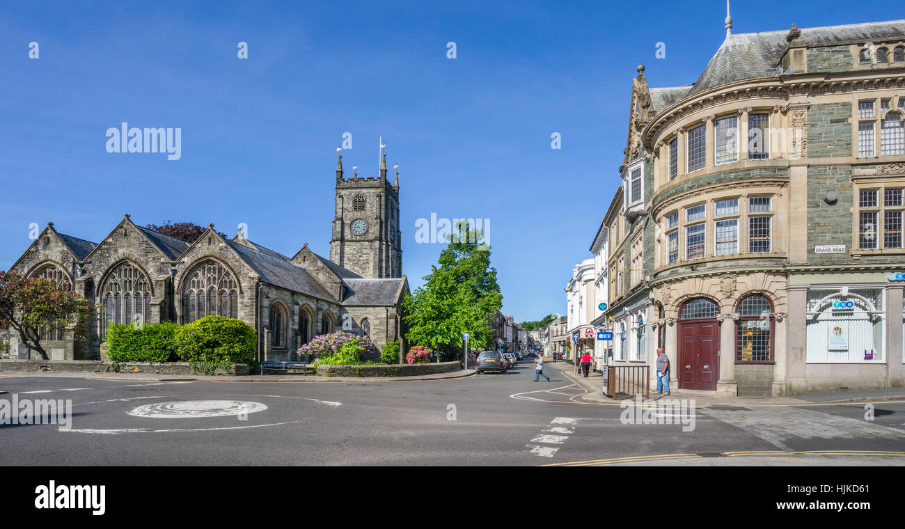 Great Britain, South West England, West Devon, Tavistock, Bedford Square and Parish Church of St. Eustachius Stock Photo