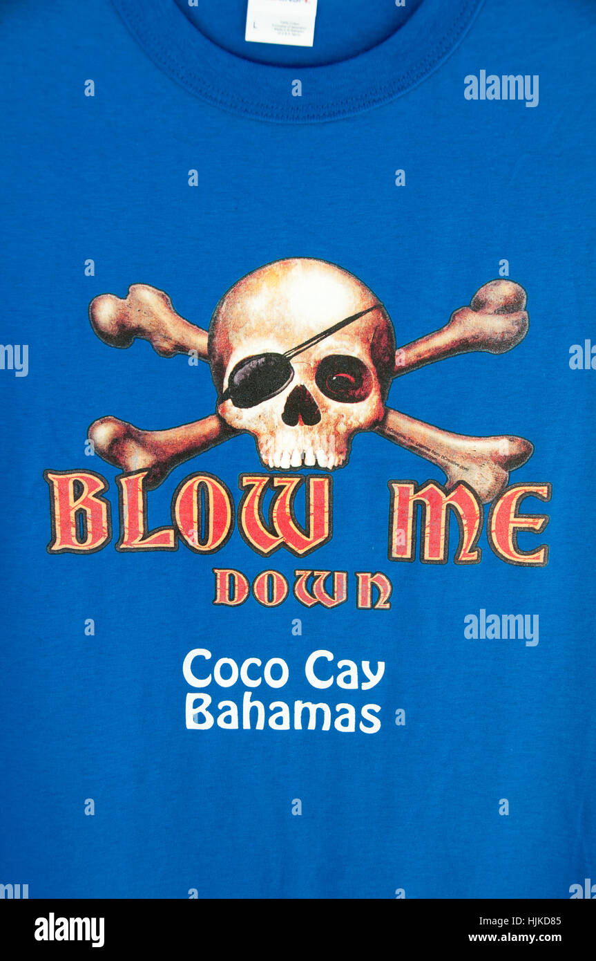 Bahamas, t-shirt on sale in a souvenir shop in Coco Cay Stock Photo