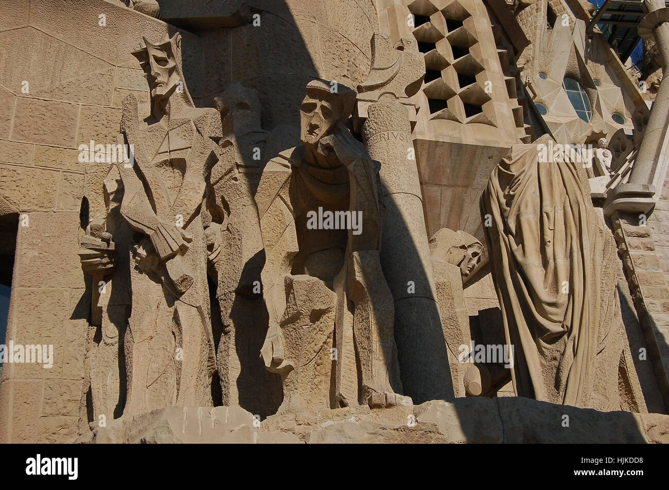 Detail, Jesus and Pilate Sculpture, Basilica Sagrada Familia, Barcelona, Spain Stock Photo