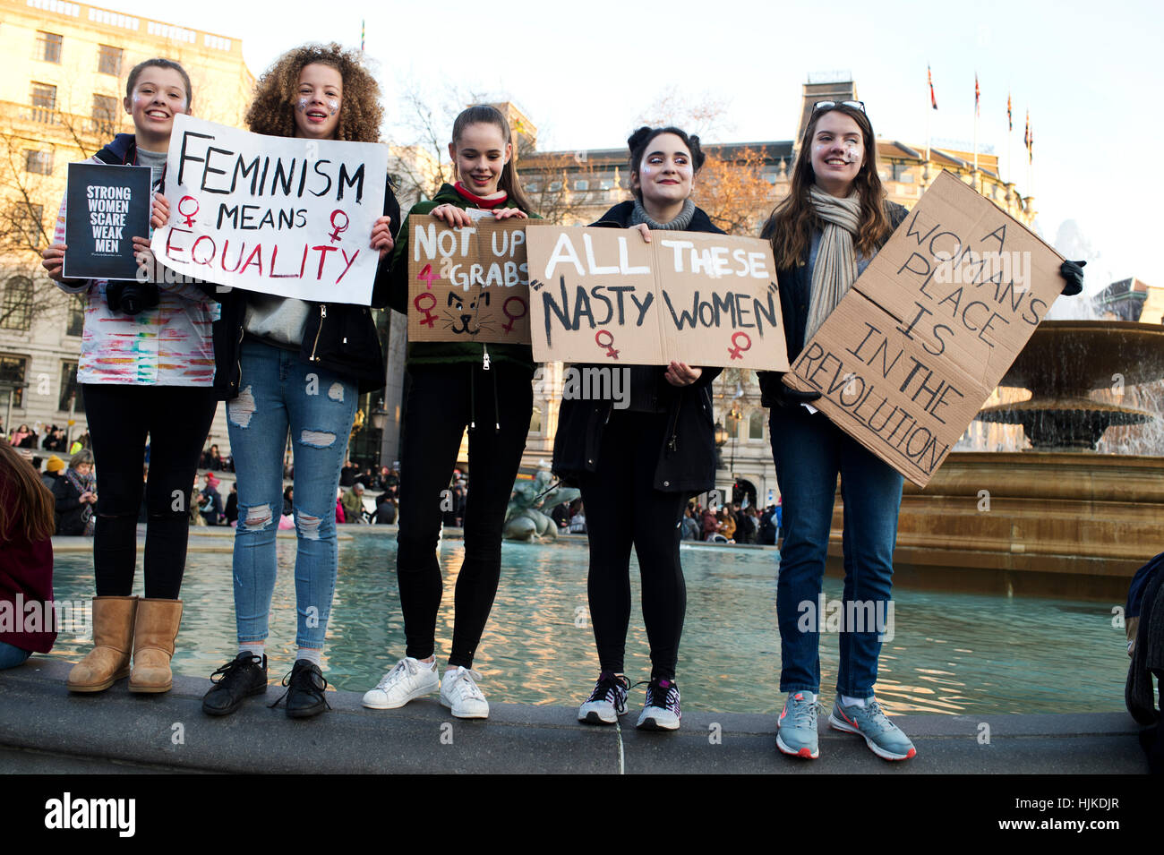 Women's Anti-Trump march.A group of young women from South London pose ...