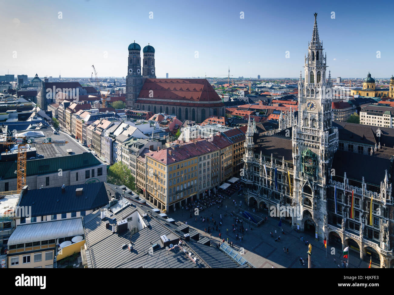 München, Munich: square Marienplatz with New Town Hall and church Frauenkirche, Oberbayern, Upper Bavaria, Bayern, Bavaria, Germany Stock Photo