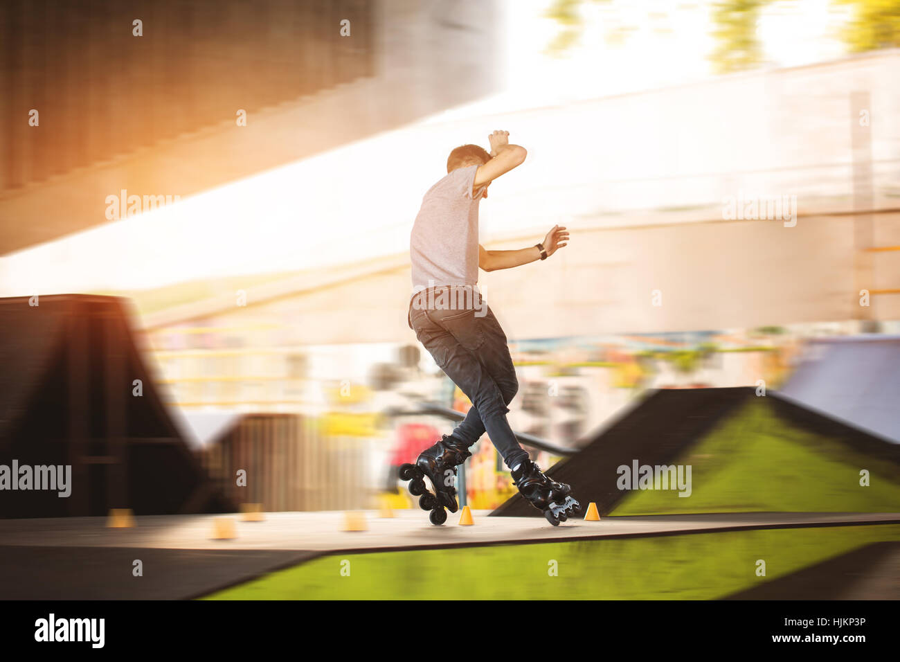 Man is rollerblading Stock Photo Alamy