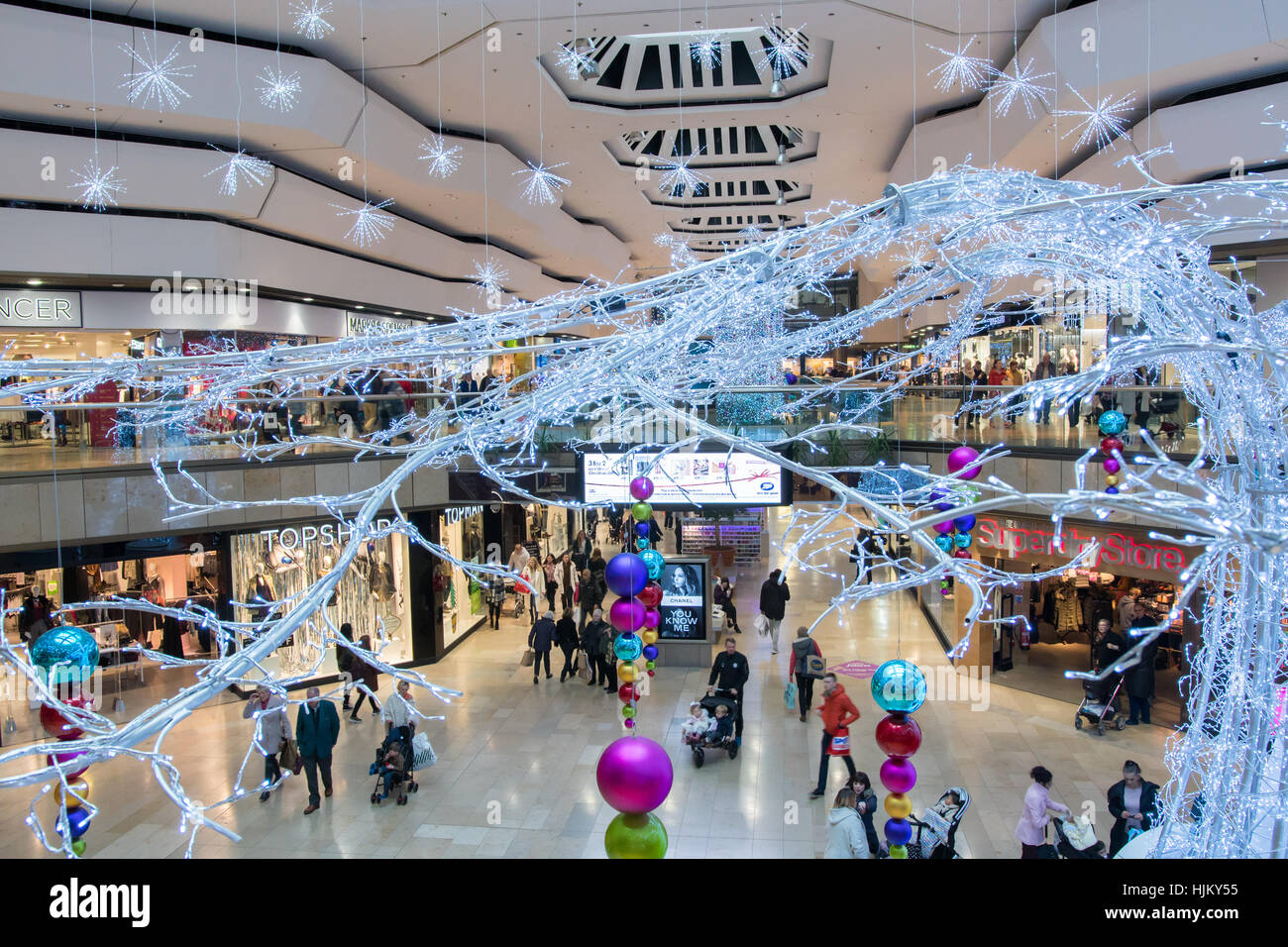 Christmas decorations, Queensgate shopping centre, Peterborough Stock