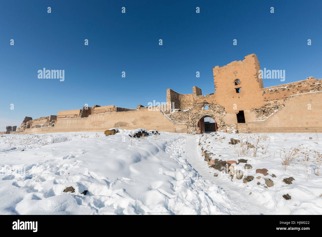 City walls of Ani. Ani is a ruined medieval Armenian city now situated in the Turkey's province of Kars and next to the closed border with Armenia. An Stock Photo