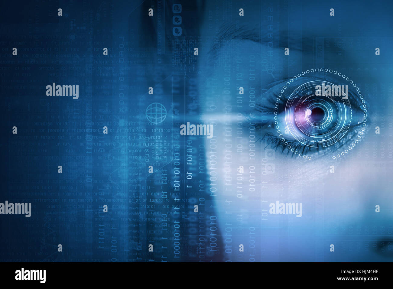 Close up of female digital eye with security scanning concept Stock ...