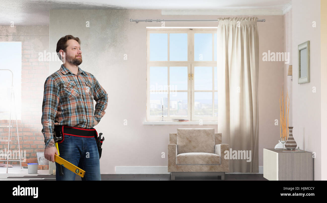 Builder man with level mixed media hi-res stock photography and images ...