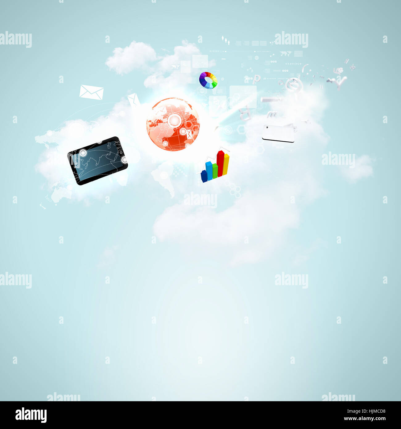 Abstract light blue background with various objects Stock Photo - Alamy