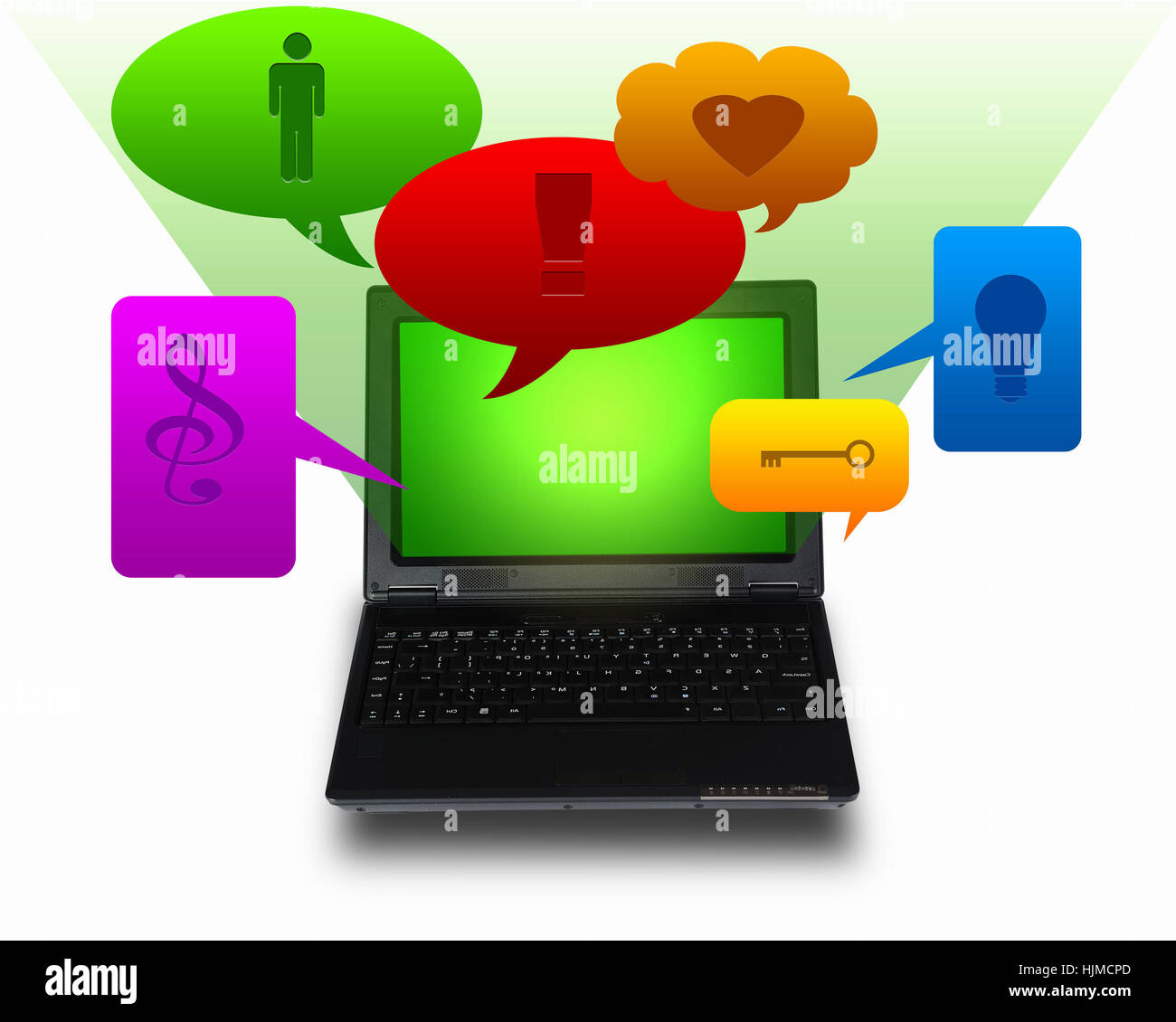 Image of laptop computer with symbols of network and communication ...