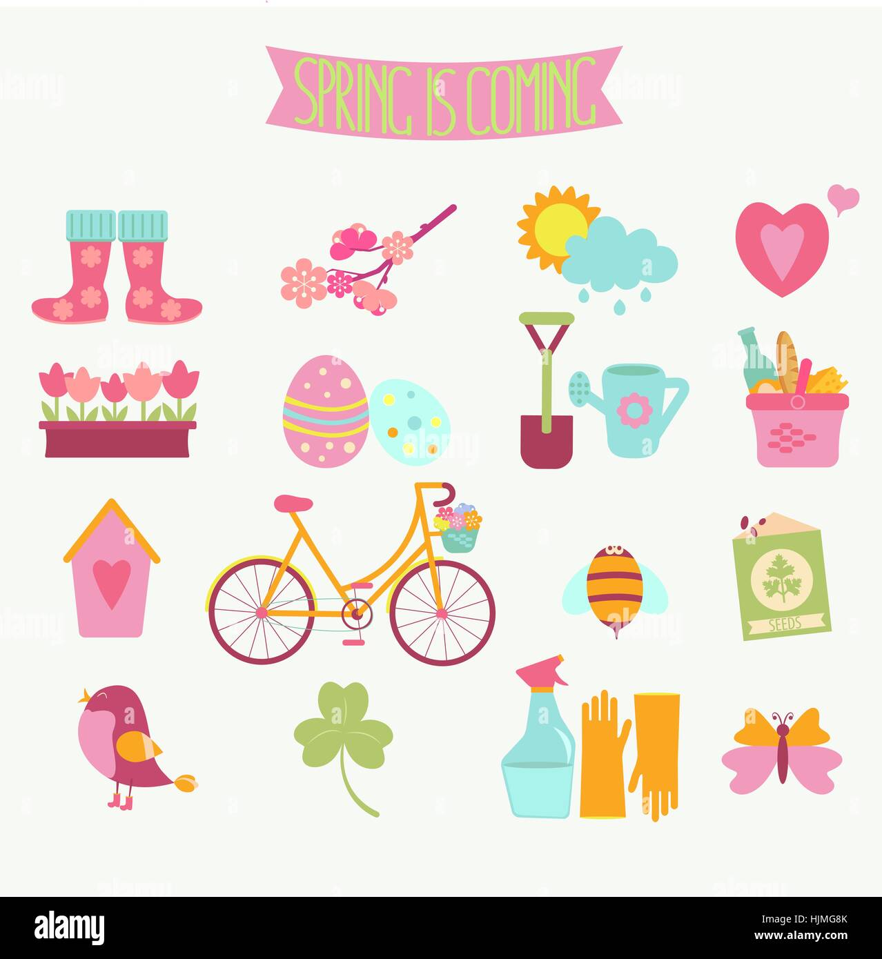 set of colorful spring icons. Vector illustration. Stock Vector