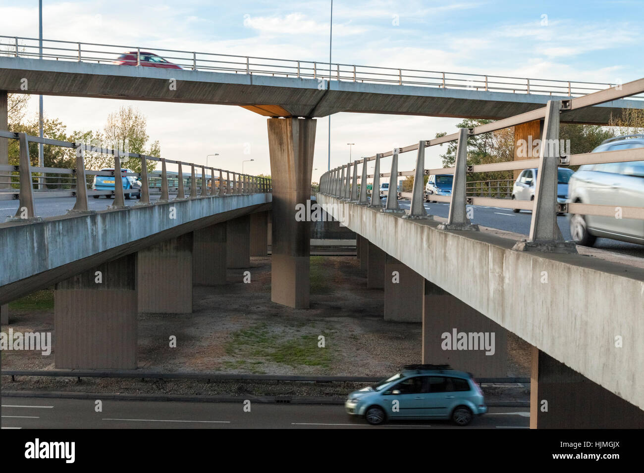 Traffic on a flyover, bridges and roads on the A52, Clifton Bridge, Nottingham, England Stock Photo