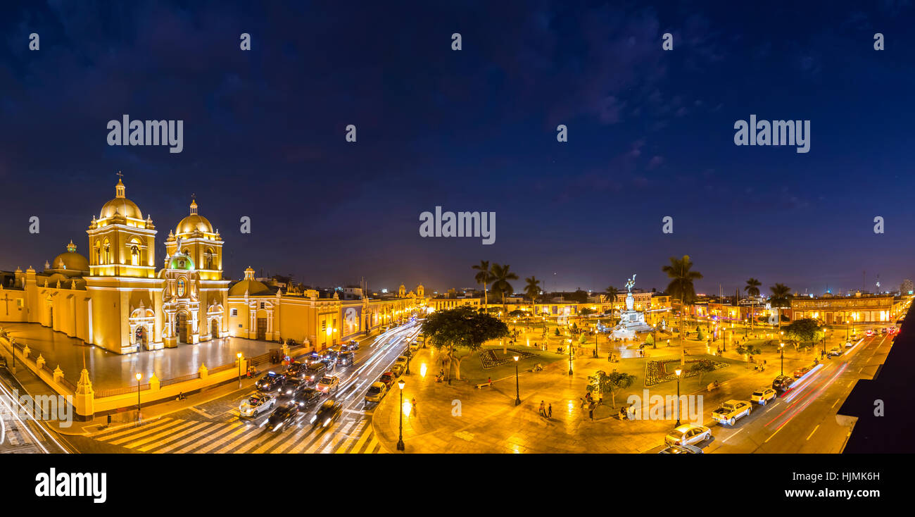 Peru, La Libertad, Trujillo, Plaza de Armas, Cathedral and Liberation