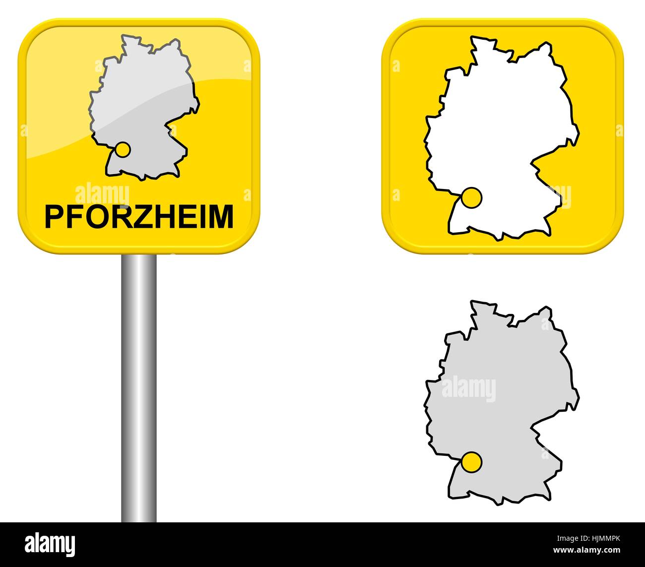 ortsschild,germany map and button of pforzheim Stock Photo