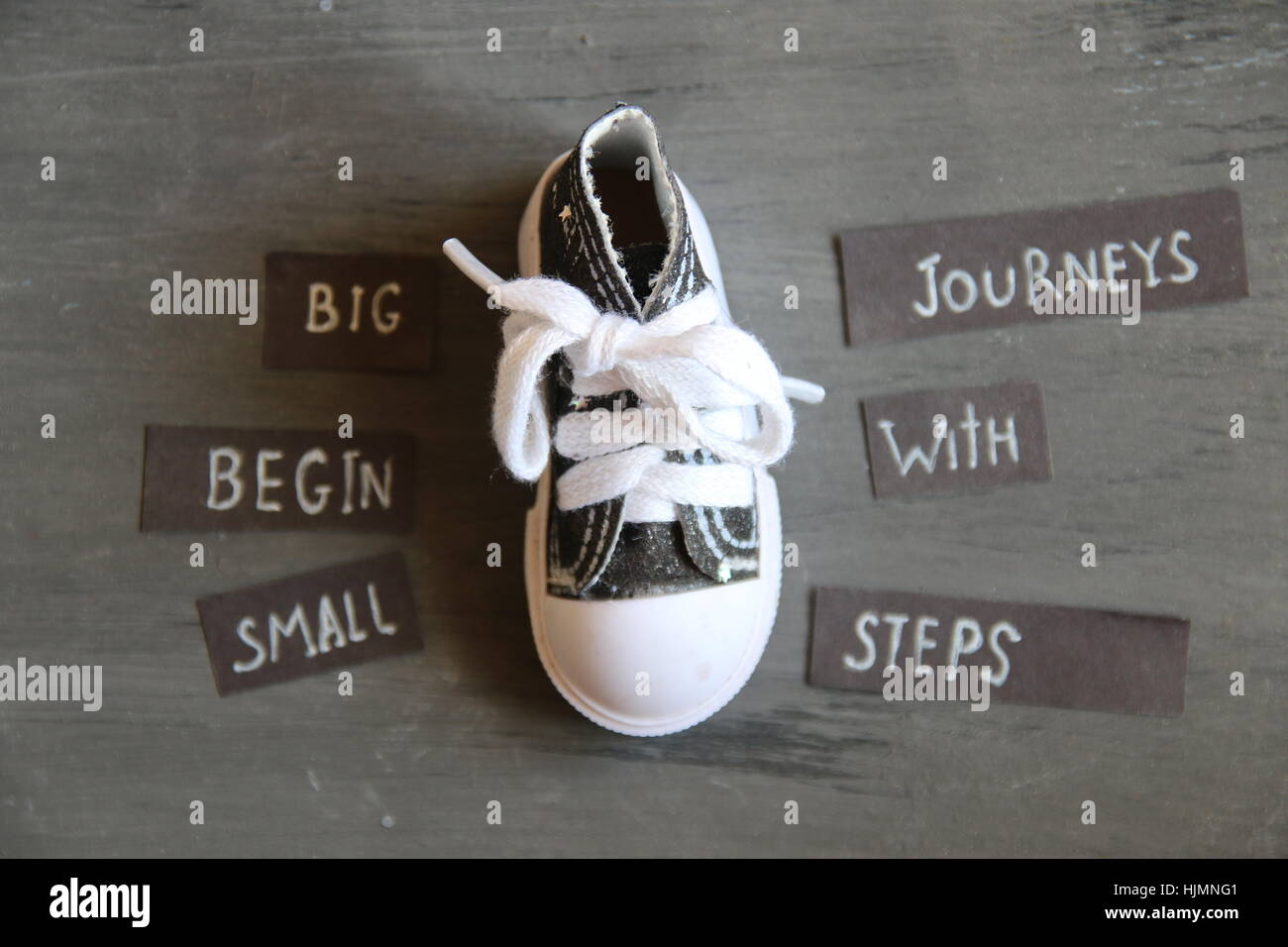 Big journeys begin with small steps, retro style Stock Photo
