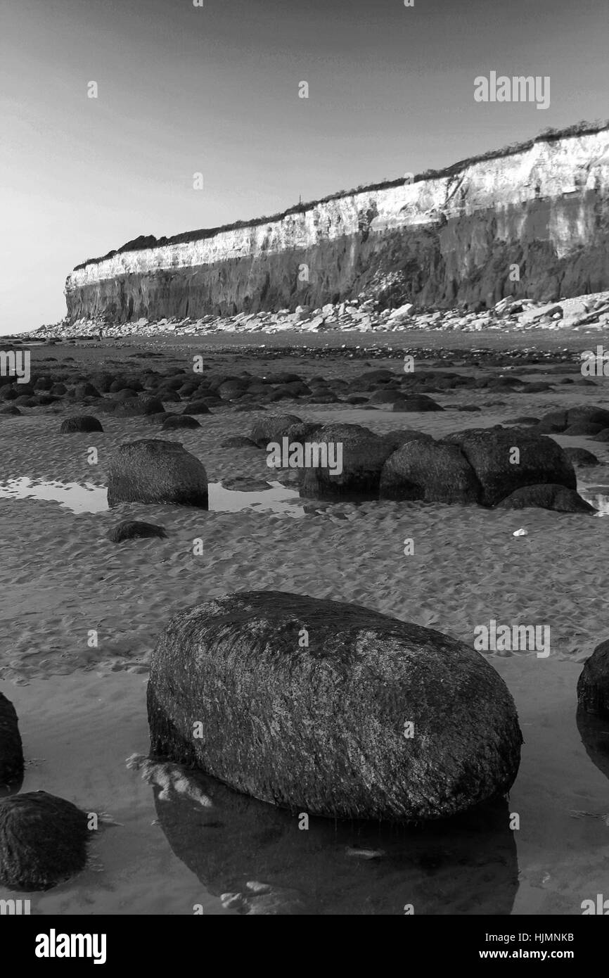 Chalk and Brownstone Cliffs, Hunstanton Beach, North Norfolk Coast, England, UK Stock Photo