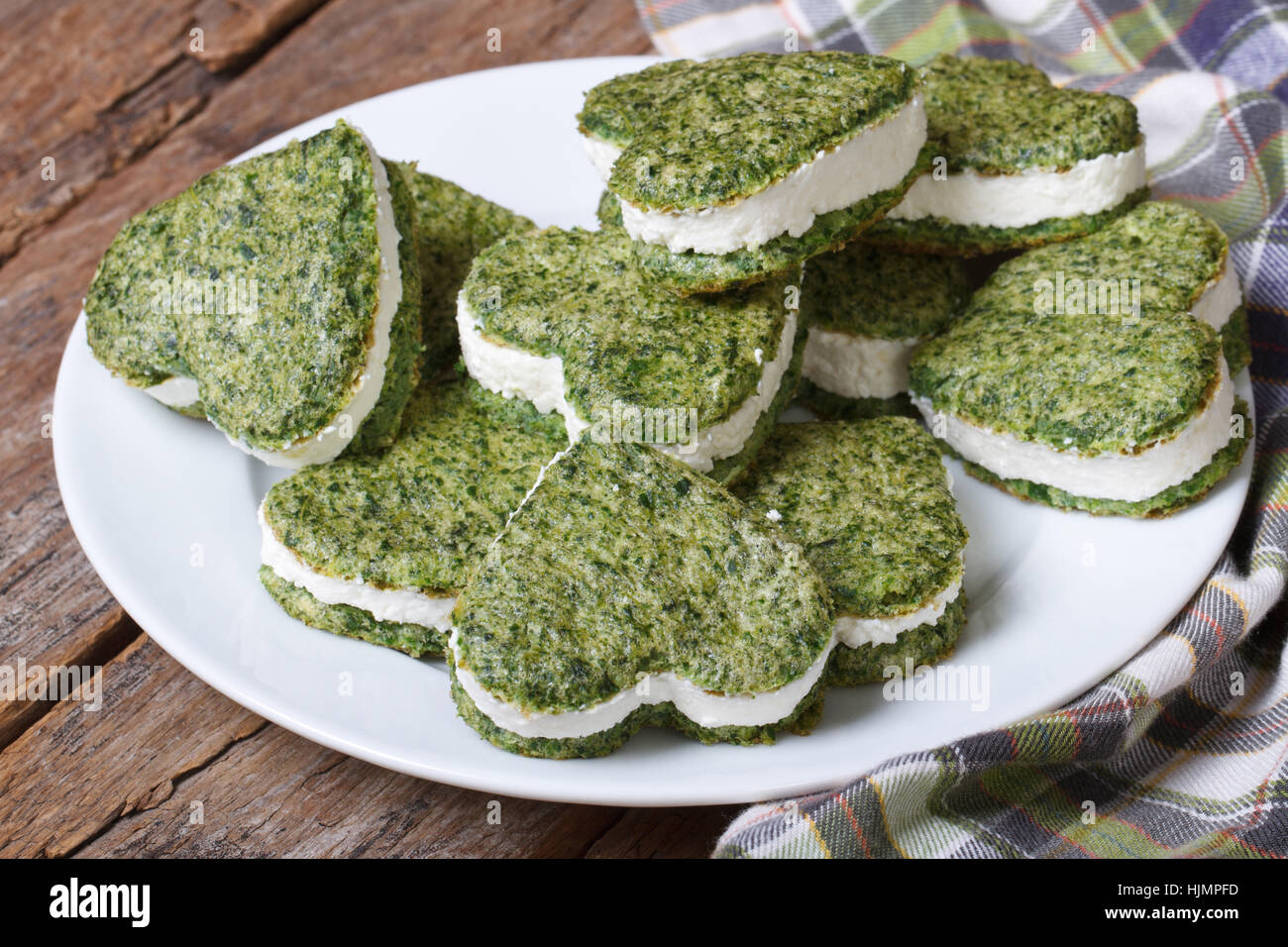 appetizer green heart shaped cookies from fresh spinach with cream