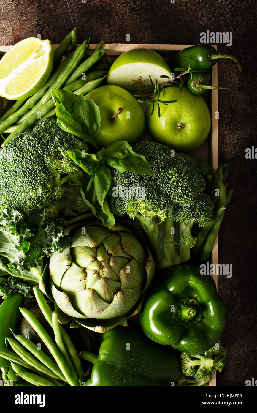 Variety of green vegetables and fruits Stock Photo Alamy