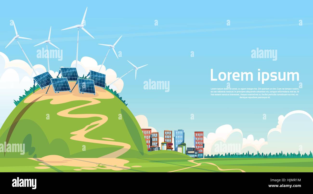 Wind Turbine Solar Energy Panel Renewable Station Stock Vector Image ...