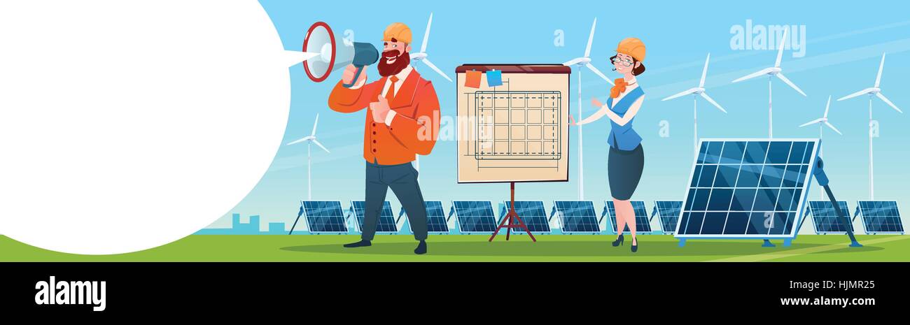Business People Group Wind Turbine Solar Energy Panel Renewable Station ...