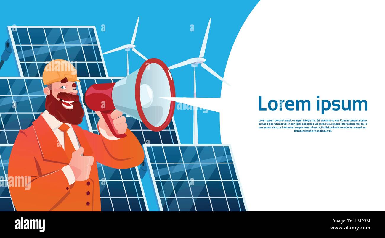 Man Wind Turbine Solar Energy Panel Renewable Station Presentation ...