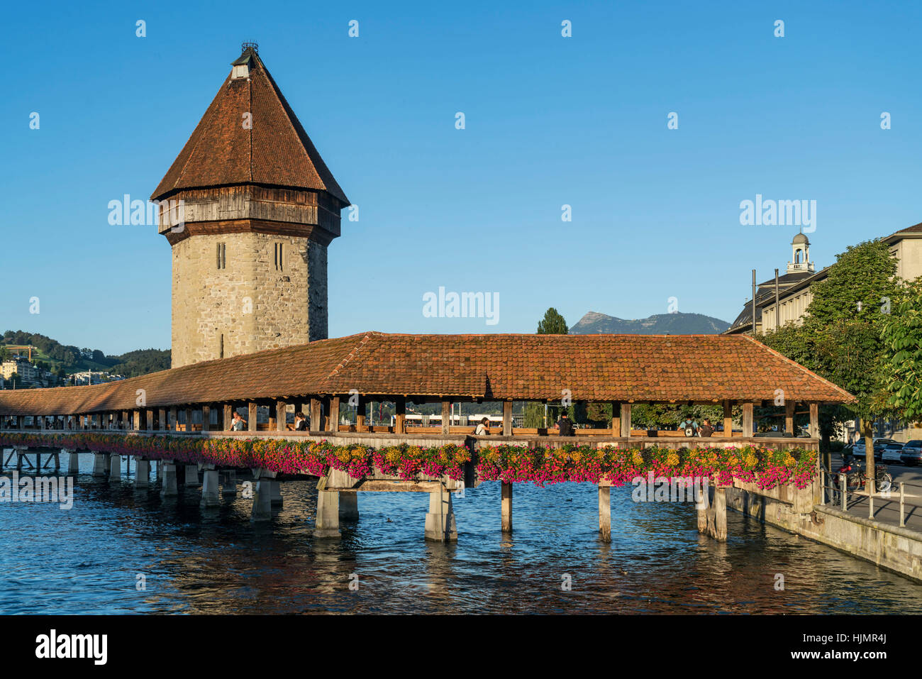 world heritage Chapel Bridge ,  river Reuss, Lucerne, Switzerland Stock Photo