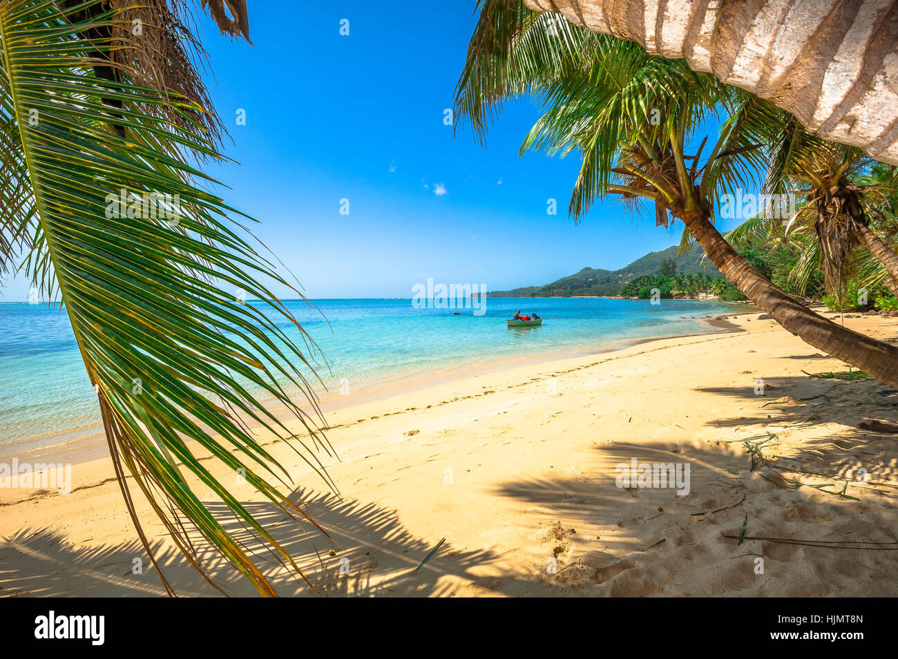 Beach of the Seychelles, Island Mahé, Beach Anse aux Pins Stock Photo