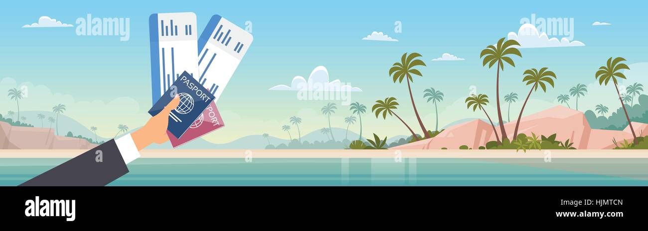 Hand Holding Ticket Boarding Pass Travel Document Seaside Vacation Sea ...