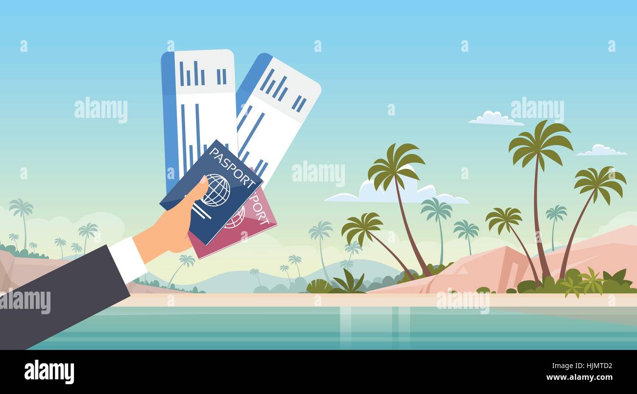 Hand Holding Ticket Boarding Pass Travel Document Seaside Vacation Sea ...