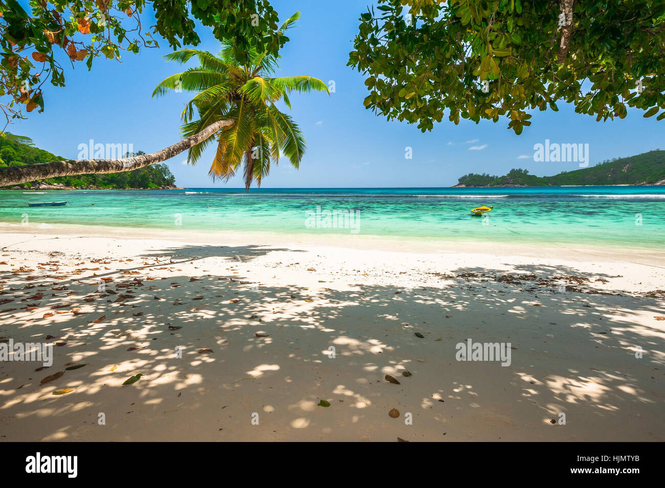 Beach of the Seychelles, Island Mahé, Bay Baie Lazare Stock Photo