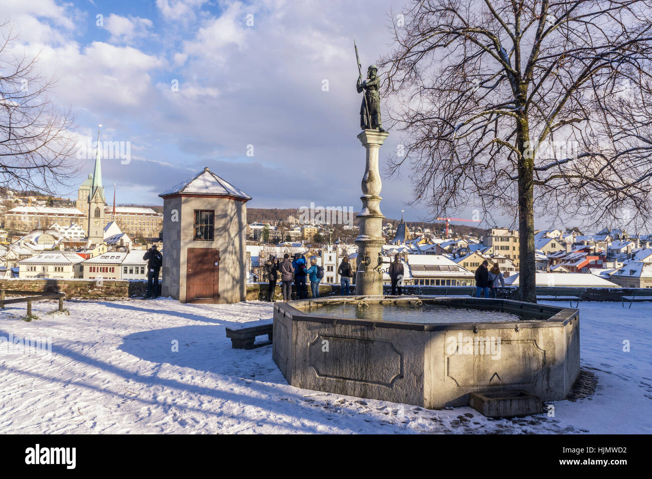 Lindenhof ,winter, snow, Zurich, Zuerich, Switzerland Stock Photo