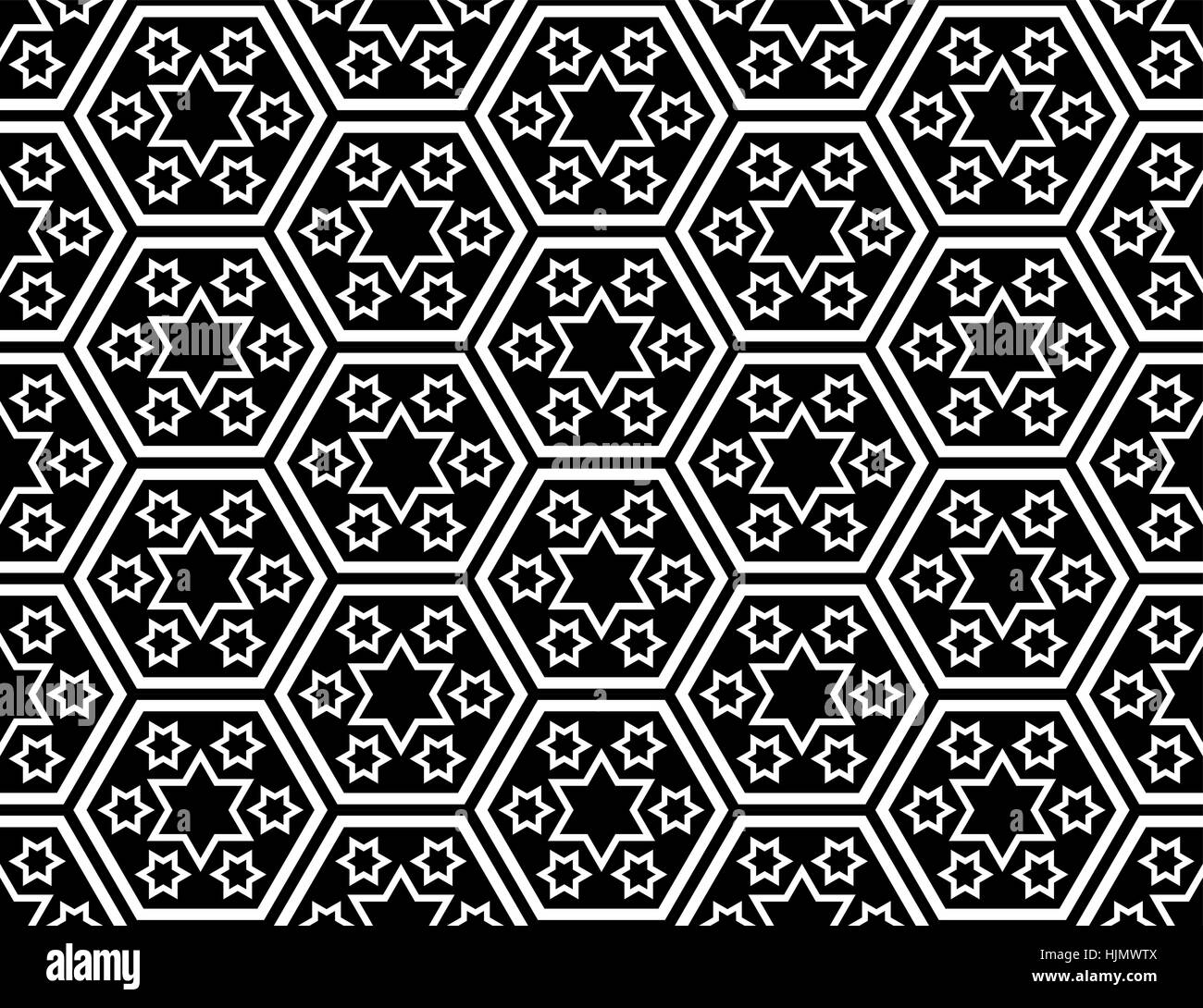 Traditional Japanese style 'Seven-days-of-the-week Stars' pattern within kikko (tortoise shell) hexagon pattern Stock Vector