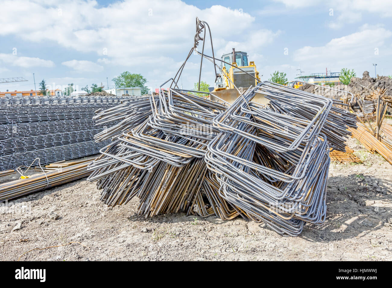 Steel bars stacked for construction, classified by the bending shape at
