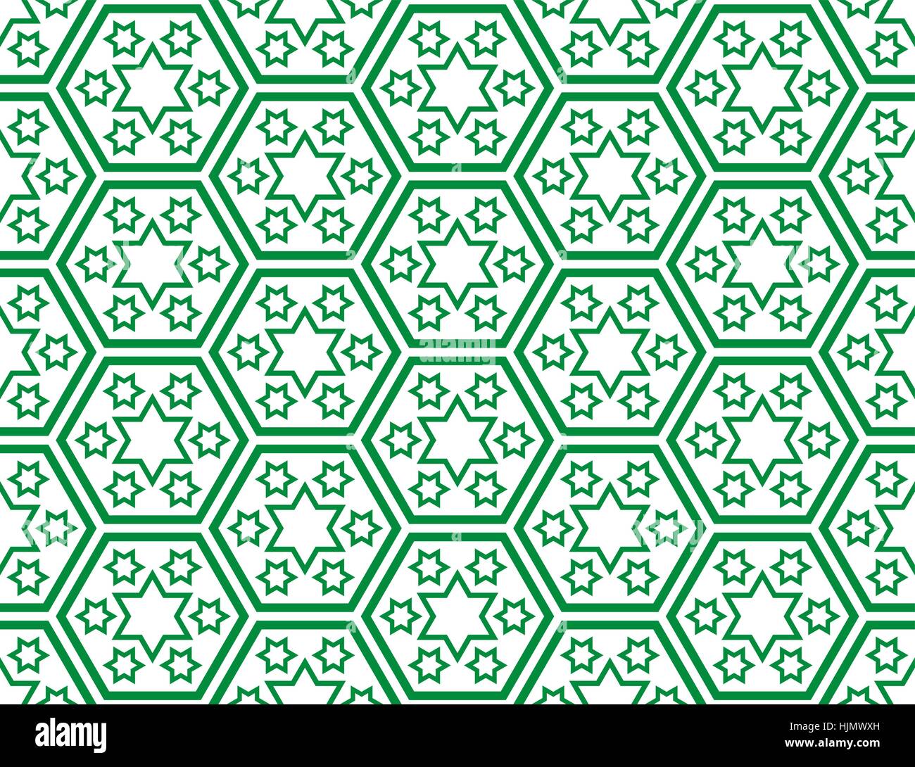 Traditional Japanese style 'Seven-days-of-the-week Stars' pattern within kikko (tortoise shell) hexagon pattern Stock Vector