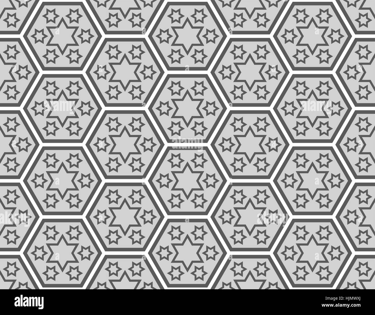 Traditional Japanese style 'Seven-days-of-the-week Stars' pattern within kikko (tortoise shell) hexagon pattern Stock Vector