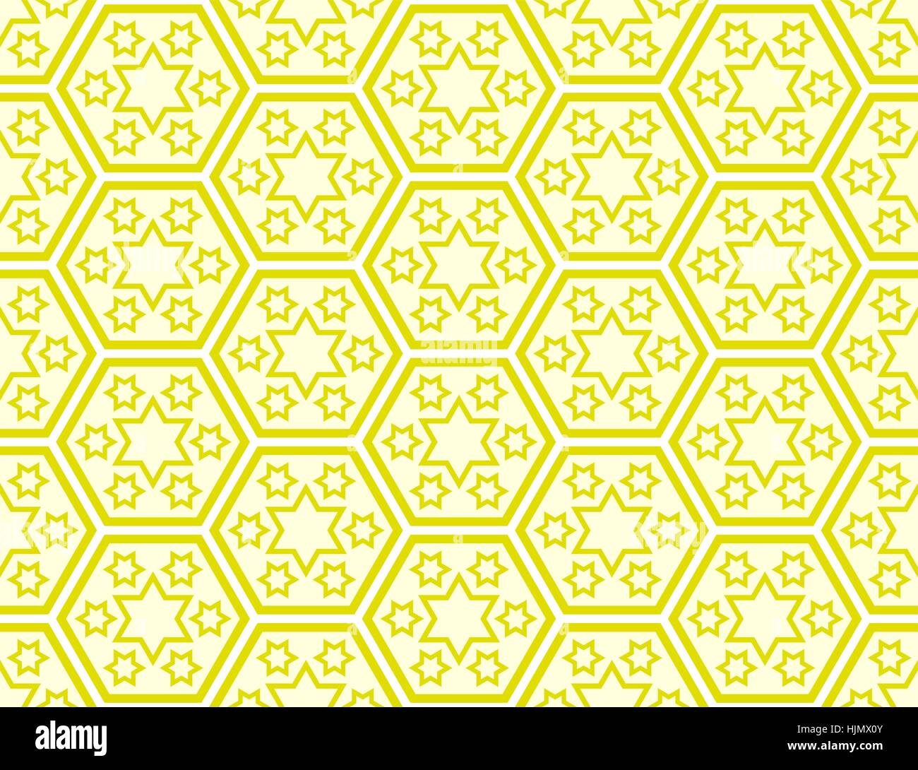 Traditional Japanese style 'Seven-days-of-the-week Stars' pattern within kikko (tortoise shell) hexagon pattern Stock Vector