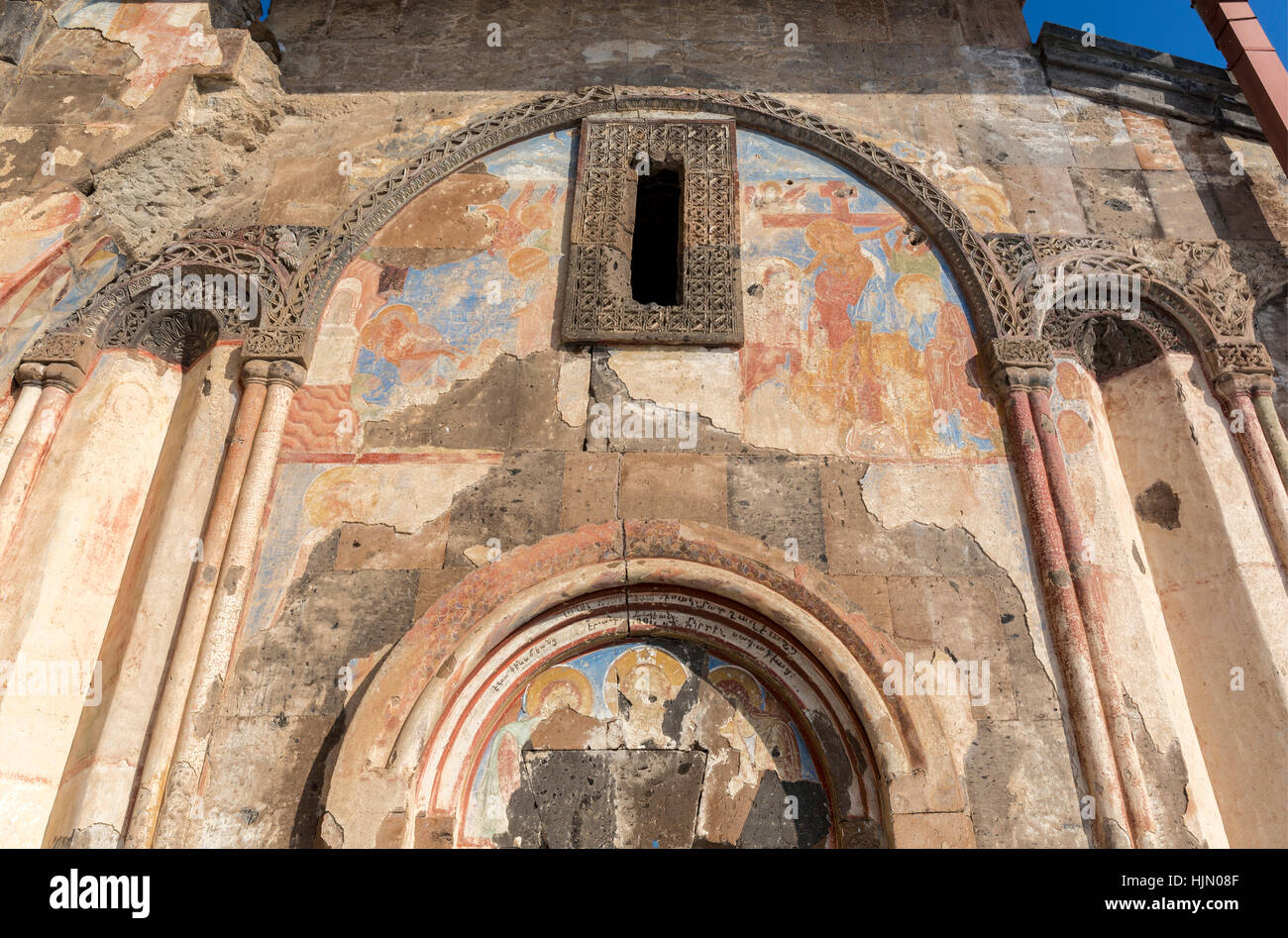 Frescos of Tigran Honents church in Ani is a ruined medieval Armenian city now situated in the Turkey's province of Kars and next to the closed border Stock Photo