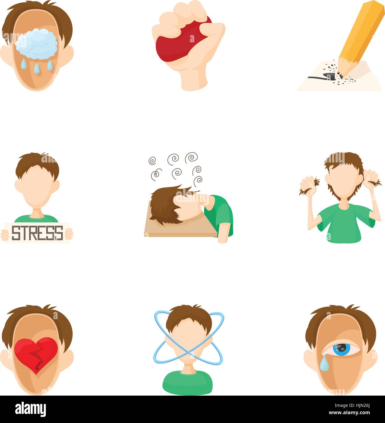 Emotional feelings icons set. Cartoon illustration of 9 emotional feelings vector icons for web Stock Vector