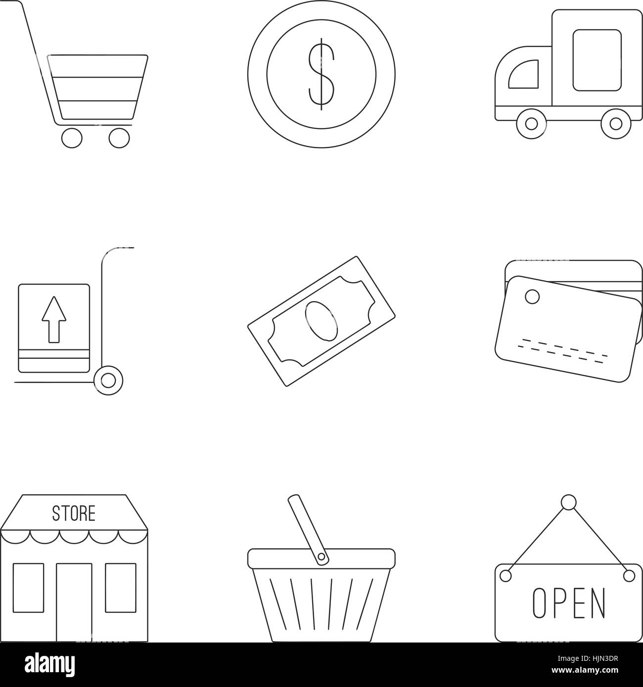 Store icons set. Outline illustration of 9 store vector icons for web ...