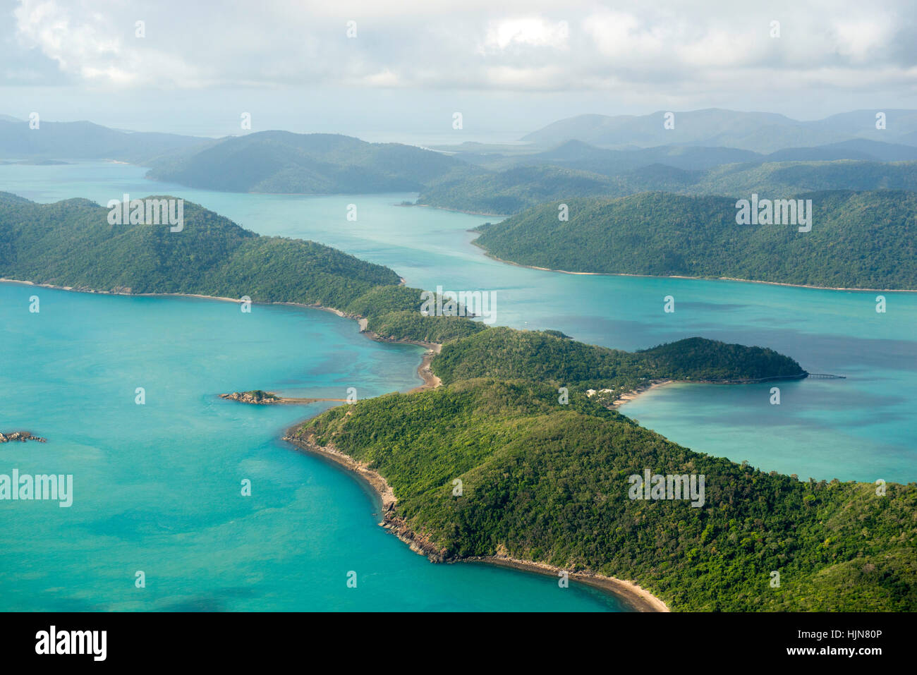 Aerial view of the Whitsunday Islands, taken from a light aircraft scenic flight, Queensland Australia Stock Photo
