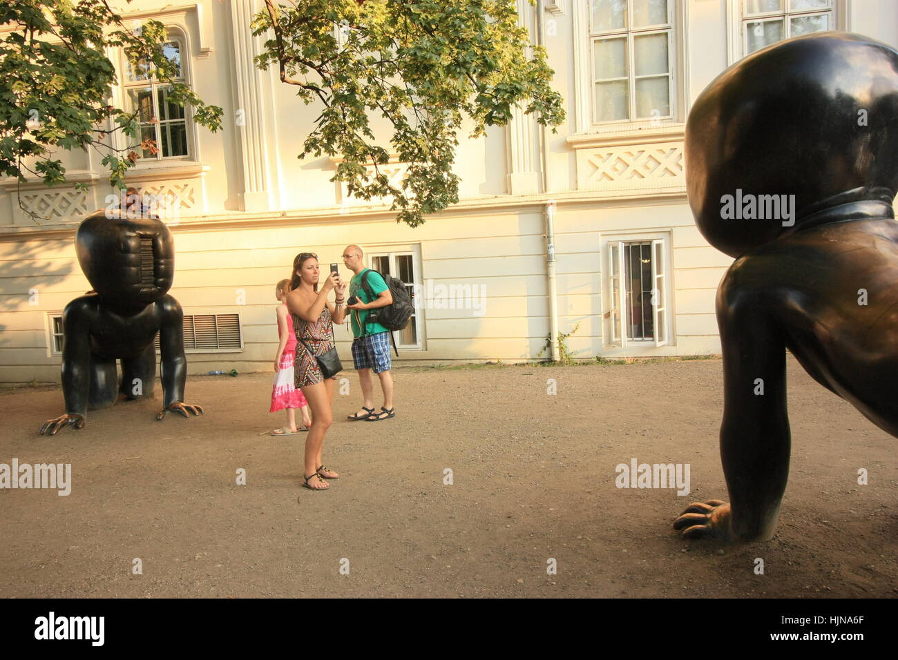 Taking pictures in the yard of contemporary art museum Stock Photo