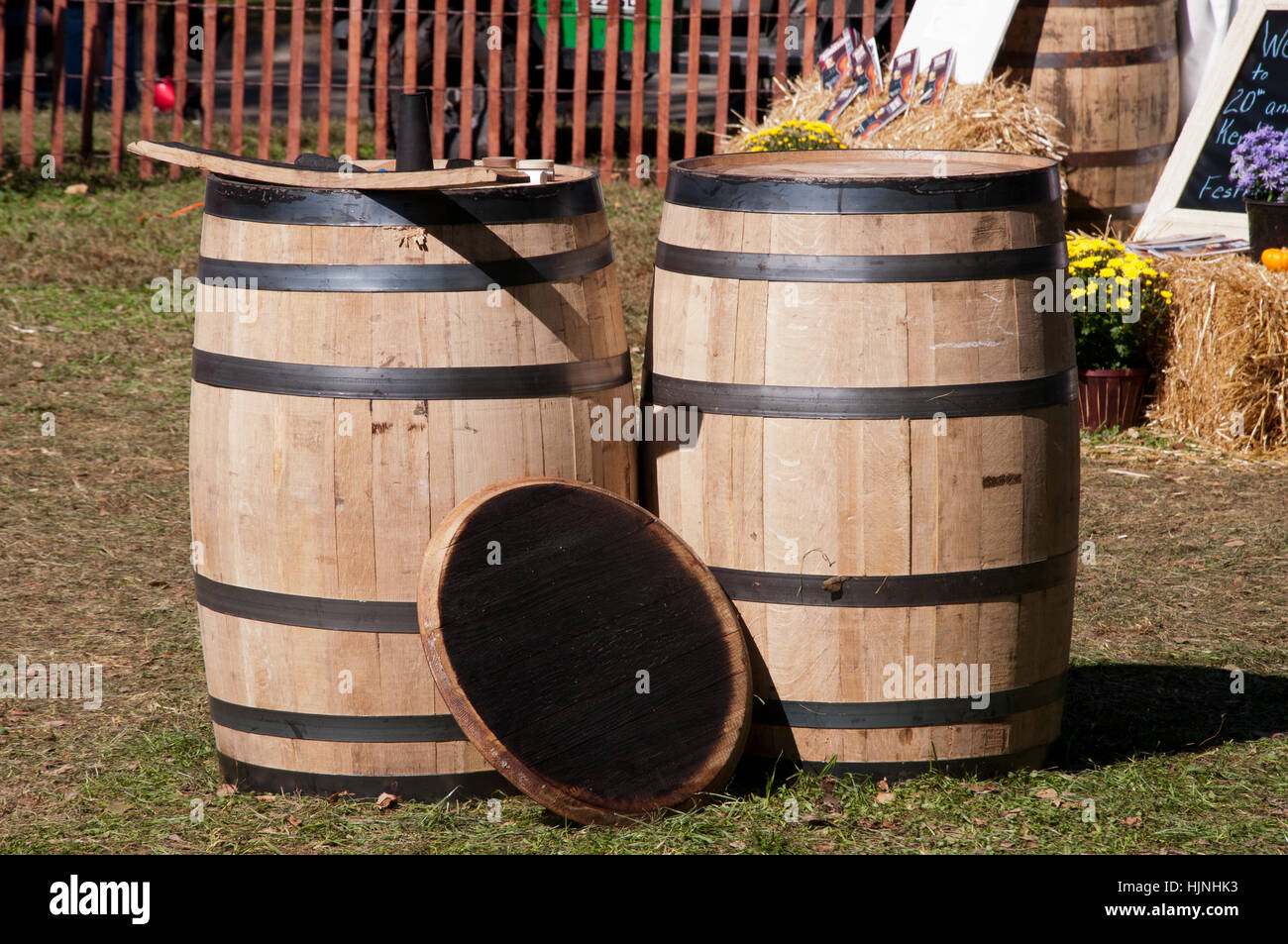 New bourbon barrels being crafted. Stock Photo