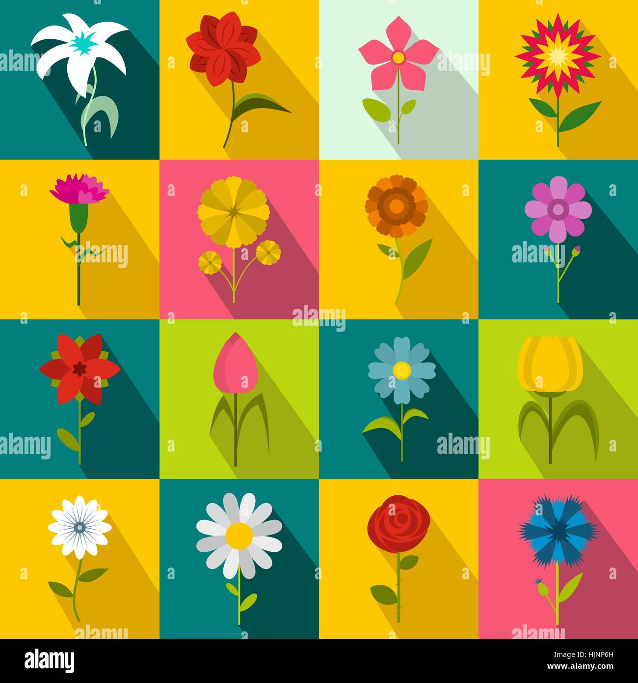 Flower icons set in flat style for any design Stock Vector