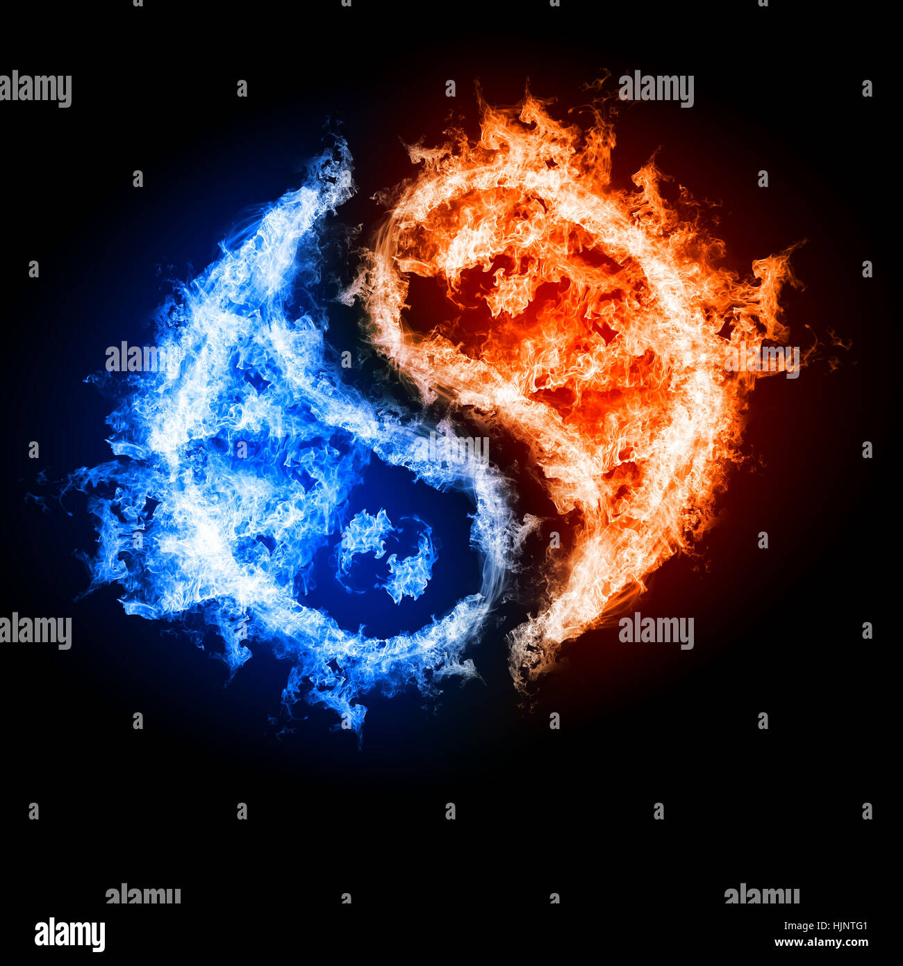 Symbol of yin and yang of the dark background in the form of fire and ...