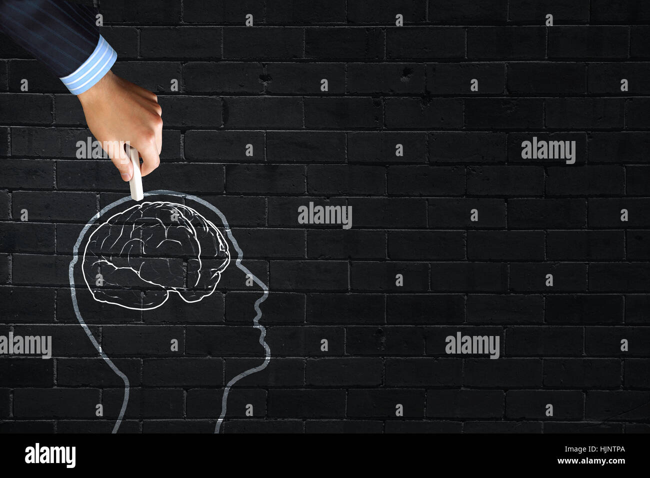 Close up of hand drawing human brain with chalk Stock Photo - Alamy