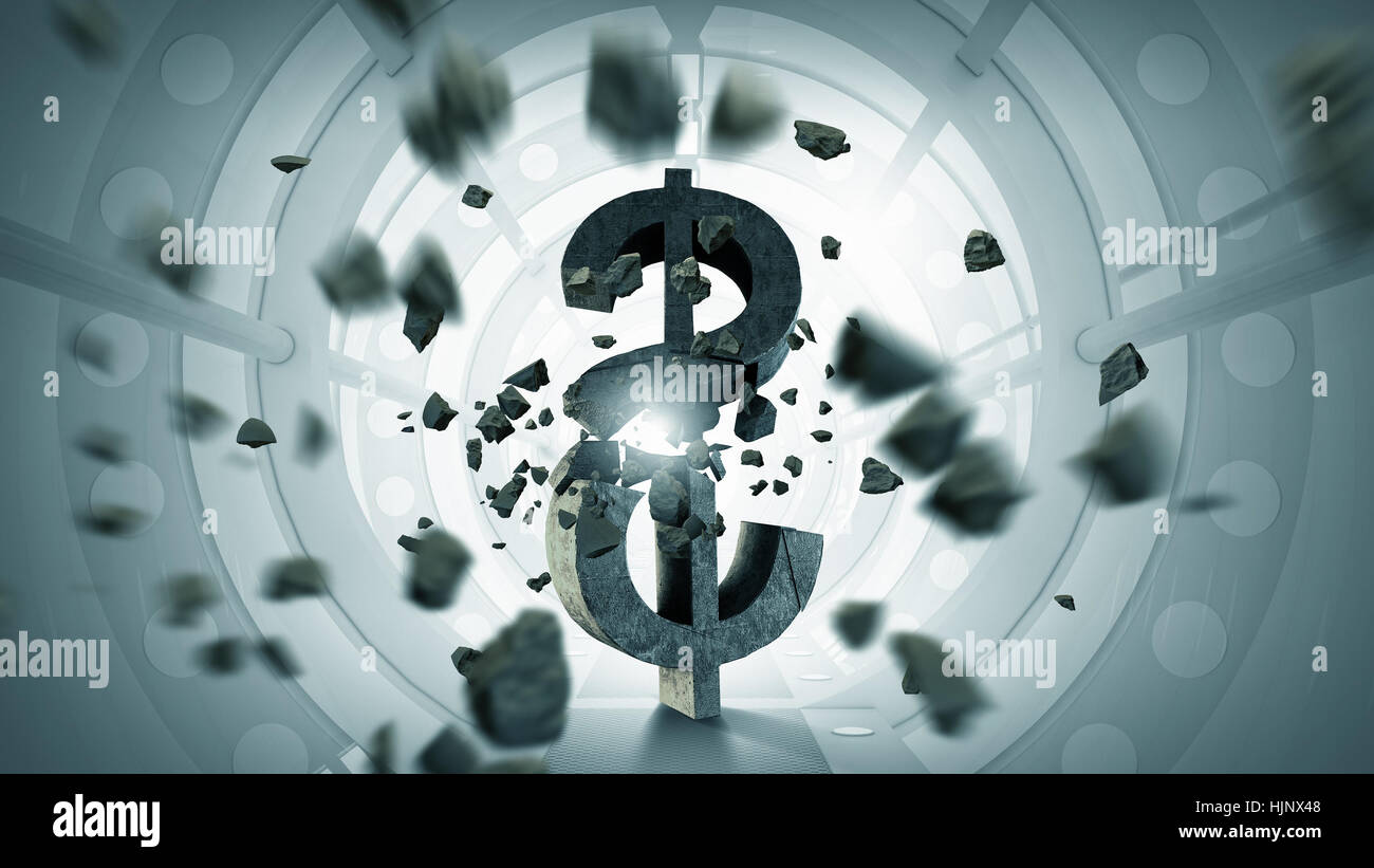 Futuristic designed elegant interior with big broken dollar sign Stock ...