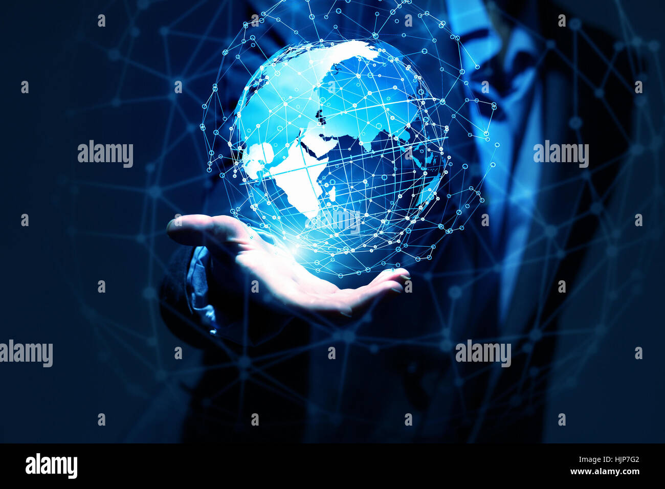 Global connection concept with digital planet in hands Stock Photo - Alamy