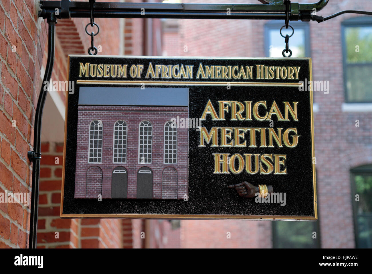 The African Meeting House museum sign, Smith Street, Black Heritage Trail, Beacon Hill, Boston, Massachusetts, United States. Stock Photo